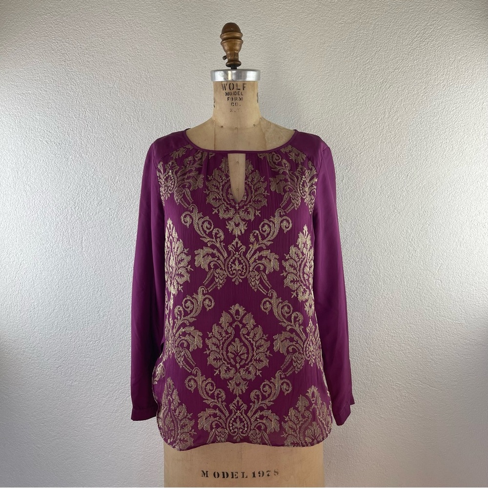 Sundance l PS Renaissance Silk Gold Embroidery Keyhole Bodice Long Sleeve Blouse